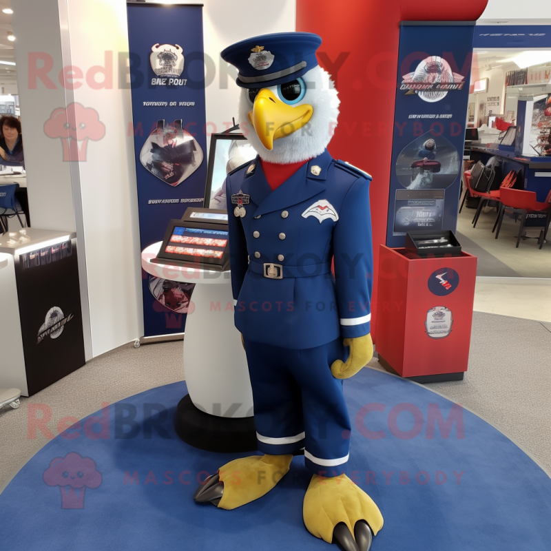 Navy Falcon mascot costume character dressed with a Rash Guard and Coin purses Navy Falcon mascot costume character dressed with a Rash Guard and Coin purses