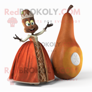 Rust Pear mascot costume character dressed with a Ball Gown and Watches