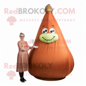 Rust Pear mascot costume character dressed with a Ball Gown and Watches