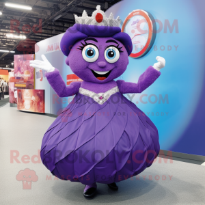 Purple Wrist Watch mascot costume character dressed with a Ball Gown and Wraps
