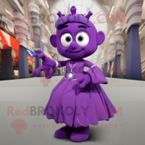 Purple Wrist Watch mascot costume character dressed with a Ball Gown and Wraps