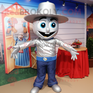 Silver Fajitas mascot costume character dressed with a Overalls and Cufflinks