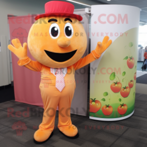 Peach Spaghetti mascot costume character dressed with a Jumpsuit and Pocket squares