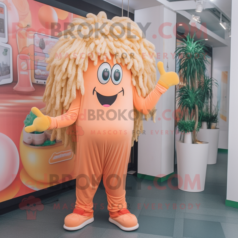 Peach Spaghetti mascot costume character dressed with a Jumpsuit and Pocket squares