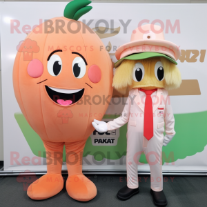 Peach Spaghetti mascot costume character dressed with a Jumpsuit and Pocket squares