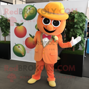 Peach Spaghetti mascot costume character dressed with a Jumpsuit and Pocket squares