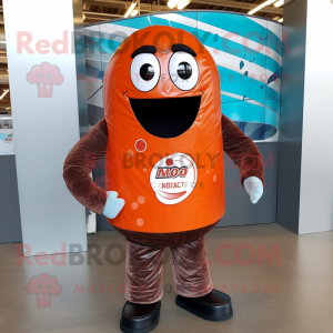 Rust Soda Can mascot costume character dressed with a Jacket and Handbags