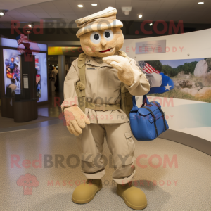 nan American Soldier mascot costume character dressed with a Henley Shirt and Messenger bags