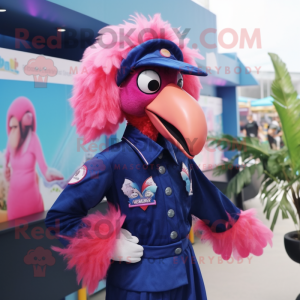 Navy Flamingo mascot costume character dressed with a Playsuit and Hair clips