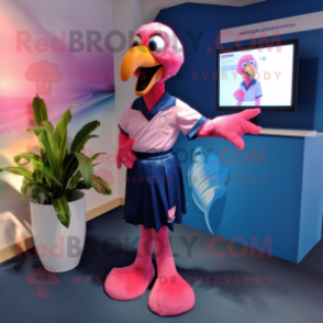 Navy Flamingo mascot costume character dressed with a Playsuit and Hair clips