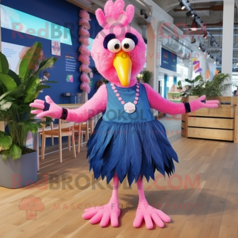 Navy Flamingo mascot costume character dressed with a Playsuit and Hair clips