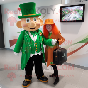 nan Leprechaun mascot costume character dressed with a Blazer and Tote bags