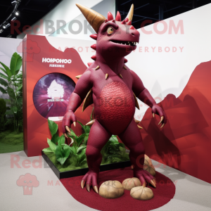 Maroon Triceratops maskot...