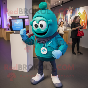 Teal Goulash mascot costume character dressed with a Jacket and Smartwatches