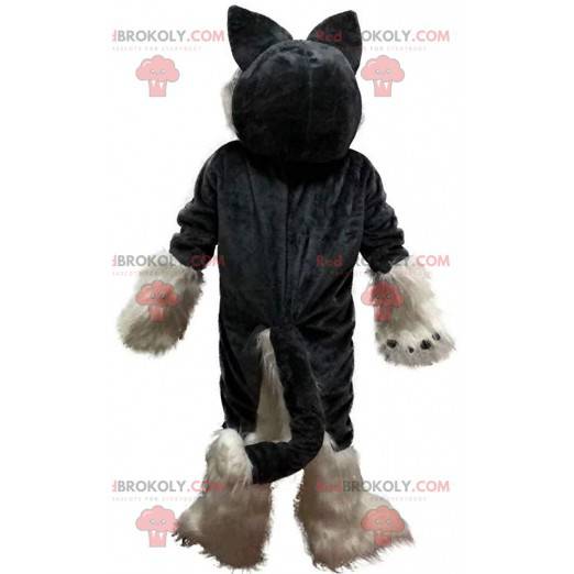 Mascote de husky cinza e branco, fantasia de cachorro peludo e