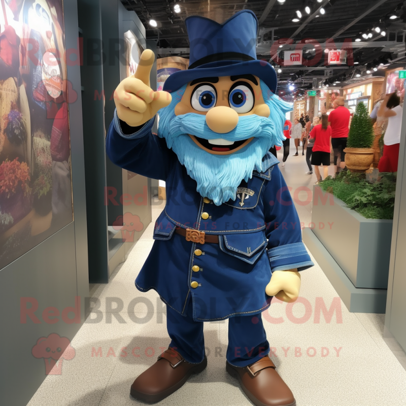 Navy Wizard mascot costume character dressed with a Denim Shirt and Anklets