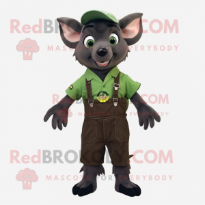 Forest Green Fruit Bat mascot costume character dressed with a Overalls and Belts