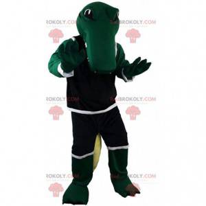 Mascotte de crocodile vert en tenue de sport, costume