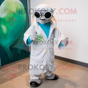 Silver Sea Turtle mascot costume character dressed with a Raincoat and Reading glasses