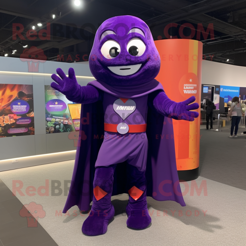 Purple Superhero mascot costume character dressed with a Maxi Skirt and Mittens