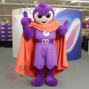 Purple Superhero mascot costume character dressed with a Maxi Skirt and Mittens