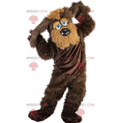 Brun och beige hundmaskot, hårig foxterrierdräkt -