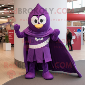 Purple Superhero mascot costume character dressed with a Maxi Skirt and Mittens