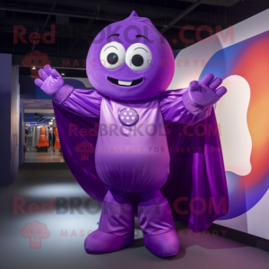 Purple Superhero mascot costume character dressed with a Maxi Skirt and Mittens