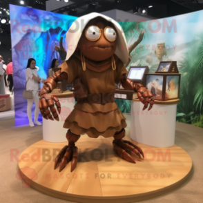 Brown Hermit Crab mascot costume character dressed with a Culottes and Bracelet watches