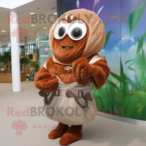 Brown Hermit Crab mascot costume character dressed with a Culottes and Bracelet watches