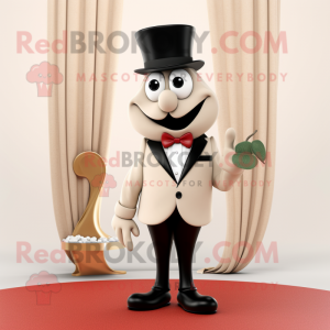Beige Cherry mascot costume character dressed with a Tuxedo and Belts