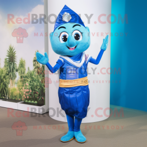 Blue Pad Thai mascot costume character dressed with a Sheath Dress and Anklets