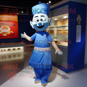 Blue Pad Thai mascot costume character dressed with a Sheath Dress and Anklets