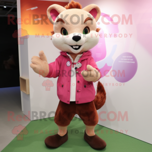 Pink Marten mascot costume character dressed with a Cardigan and Rings