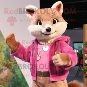 Pink Marten mascot costume character dressed with a Cardigan and Rings