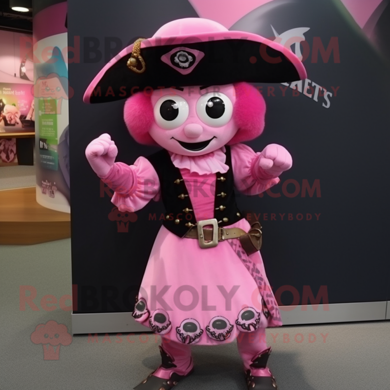 Pink Pirate mascot costume character dressed with a Wrap Skirt and Rings