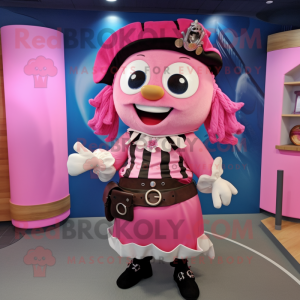 Pink Pirate mascot costume character dressed with a Wrap Skirt and Rings