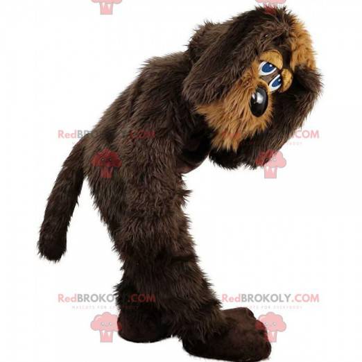 Brązowo-beżowy pies maskotka, włochaty kostium foksteriera -
