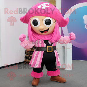 Pink Pirate mascot costume character dressed with a Wrap Skirt and Rings