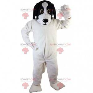 White and black dog mascot, plush doggie costume -