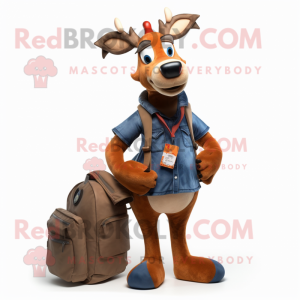 Rust Reindeer mascot costume character dressed with a Boyfriend Jeans and Messenger bags