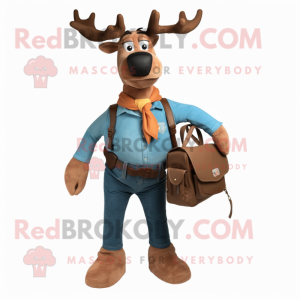 Rust Reindeer mascot costume character dressed with a Boyfriend Jeans and Messenger bags