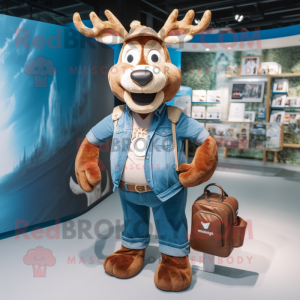 Rust Reindeer mascot costume character dressed with a Boyfriend Jeans and Messenger bags