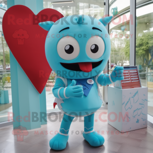 Turquoise Love Letter mascot costume character dressed with a Shorts and Rings