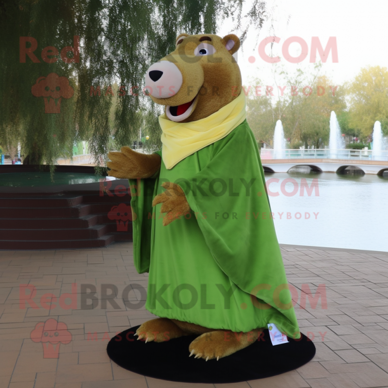 Olive Capybara mascot costume character dressed with a Evening Gown and Scarf clips