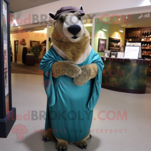 Olive Capybara mascot costume character dressed with a Evening Gown and Scarf clips