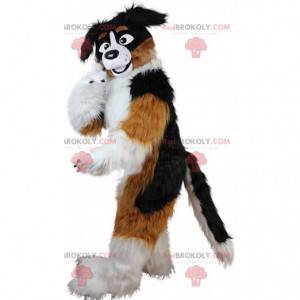 Mascotte de chien tricolore, costume de chien doux et poilu -