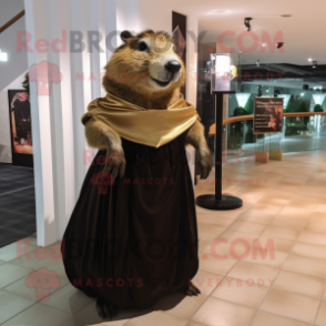 Olive Capybara mascot costume character dressed with a Evening Gown and Scarf clips