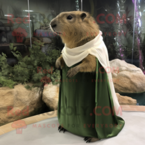 Olive Capybara mascot costume character dressed with a Evening Gown and Scarf clips