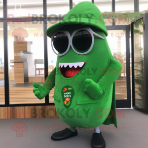 Forest Green Pepper mascot costume character dressed with a Waistcoat and Sunglasses